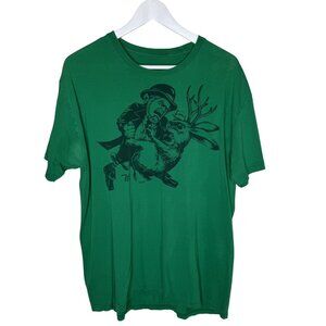 Ames Bros Green Leprechaun vs. Jackalope Print Graphic T-Shirt, Size Large